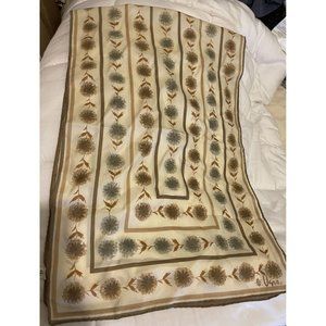 Vana Scarf Concentric Botanical print Floral Gray Taupe Beige Nylon Japan VTG